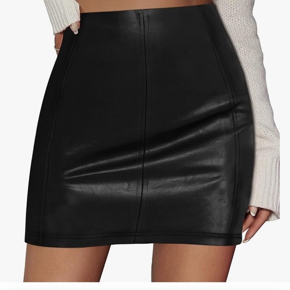 MANGOPOP Women Basic High Waisted Mini Short Pencil Bodycon Faux Leather Skirt - Picture 1 of 5